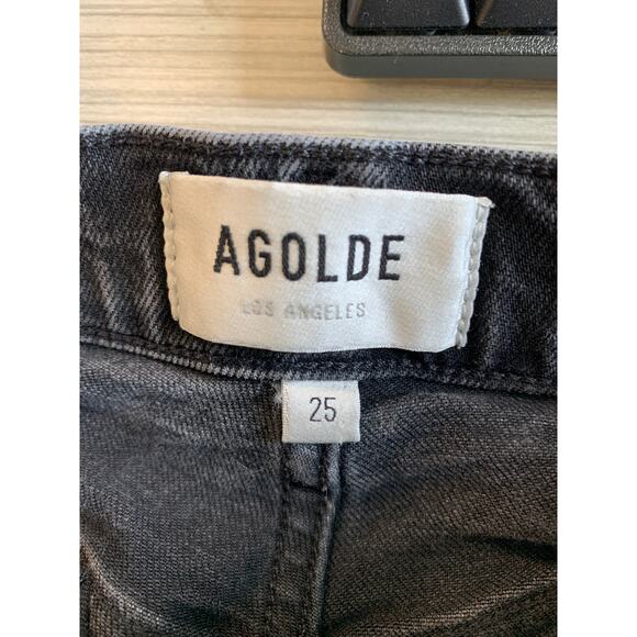 Agolde Women's Riley High Rise Straight Crop Jeans Panoramic Black Size 25 - Picture 6 of 8